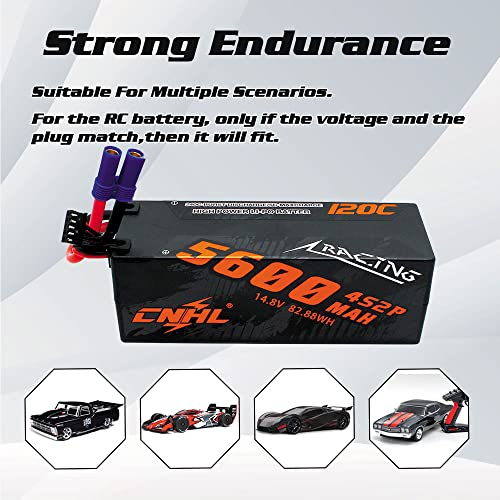 CNHL 5600mAh 4S Hard Case LiPo Battery 14.8V 120C with EC5 Plug (2 Packs) | High performance hardcase RC battery built for RC car racing, trucks, truggies, buggies, crawlers, and boat models.