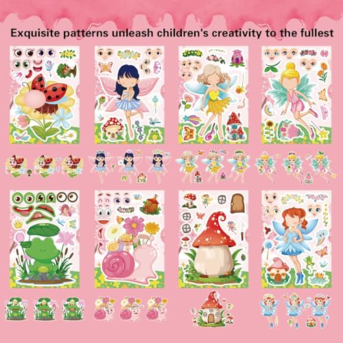 24 PCS Fairy Stickers for Kids, Make a Face Sticker, Make Your Own Stickers | with 8 Unique Designs Fairy, Frog, Mushroom, Birthday Party Favors for Girls , Goodie Bags, DIY Crafts - style: Fairy