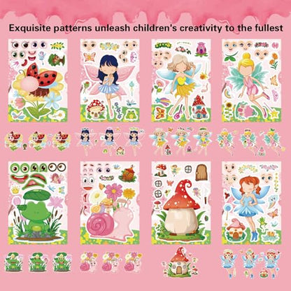 24 PCS Fairy Stickers for Kids, Make a Face Sticker, Make Your Own Stickers | with 8 Unique Designs Fairy, Frog, Mushroom, Birthday Party Favors for Girls , Goodie Bags, DIY Crafts - style: Fairy