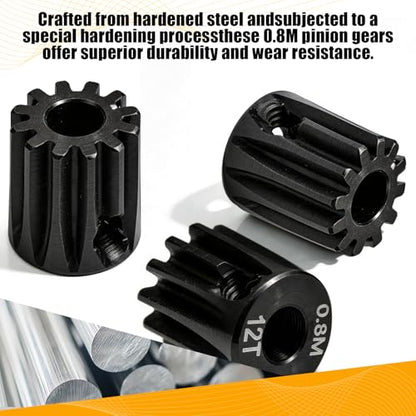 3-Pack Steel Metal 0.8M 5mm Pinion Motor Gear Sets 12T Compatible with HPI Kyosho Losi Axial Tamiya 1/8 1/10 RC Car Monster Truck Buggy, 0.8 Module Gear for Traxxsa Arrma - style: 3Pcs 12T