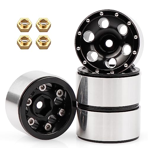 AIMROCK 1.0 Beadlock Wheels w/Brass 7mm Hex Wheel Hubs for Axial SCX24 FCX24 TRX4M 1/24 1/18 RC Crawler Truck Upgrade Parts (Type 3) - style: Type 3