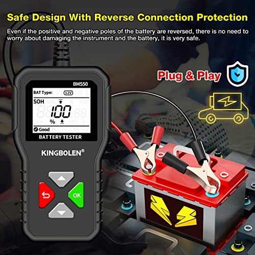KINGBOLEN BM550 6V 12V 24V Car Battery Tester，Auto Battery Analyzer | 100-2000 CCA BM550 Battery Tester, Accurate Digital Automotive Alternator Tester for Cars Trucks SUV ATV Boats Motorcycles - style: BM550 battery tester