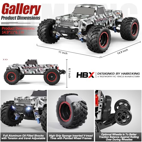 HAIBOXING 903A, 1/12 Scale Brushless RC Cars, 4X4 Off-Road RC Monster Truck | Full-Aluminum Oil-Filled Shocks, Fast Remote Control Car MAX 55KM/H Speed, All-Terrian for Hobby Enthusiast, Dual Batteries - color: 903a