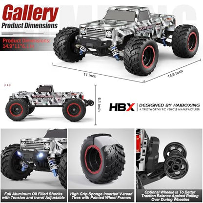 HAIBOXING 903A, 1/12 Scale Brushless RC Cars, 4X4 Off-Road RC Monster Truck | Full-Aluminum Oil-Filled Shocks, Fast Remote Control Car MAX 55KM/H Speed, All-Terrian for Hobby Enthusiast, Dual Batteries - color: 903a