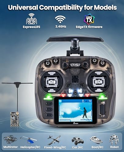 Jumper T15 2.4GHz ELRS Radio Transmitter with Nano Receiver,VS-M Hall Gimbal EdgeTX IPS Color Touchscreen Controller for FPV Drone/Fixed-Wing/Helicopter/Multirotor/RC Car Boat,Mode 2 (Charcoal)