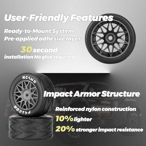 RCAWD for Losi 1/12 RC Racecar On-Road Car Pre-Glued Wheel Tire Set, Balance Grip & Durability Nylon Rubber 8mm Hex Adapter 4mm Tires Upgrade Part All Terrain Adaptation 4pcs Titanium - color: Titanium
