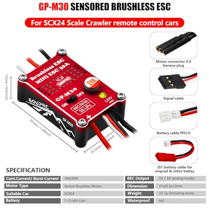 GOUPRC 2204 2400KV Brushless Outrunner Motor with Transmission & 30A Brushless Mini Esc for SCX24 Axial 1/24 Remote Control Car Truck Crawler Black & Red - color: Black Red