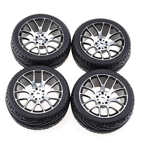 1/10 RC On-Road Car Tyres and Wheels, LAFEINA Rubber Tire & Alloy Aluminum Rims Hex 12mm for 1/10 HSP Tamiya HPI Kyosho RC On Road Touring Car (Black)