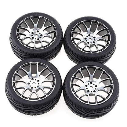 1/10 RC On-Road Car Tyres and Wheels, LAFEINA Rubber Tire & Alloy Aluminum Rims Hex 12mm for 1/10 HSP Tamiya HPI Kyosho RC On Road Touring Car (Black)