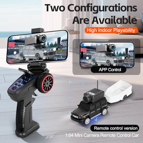 Wltoys 1:64 FPV RC Drift Car, 720P WiFi APP, 2.4GHz Gyro | HD Camera with Real‑time Video. Dual Control: Remote or Phone App. 3 Speeds & Suspension. LED Lights for Hobbyists - color: Black
