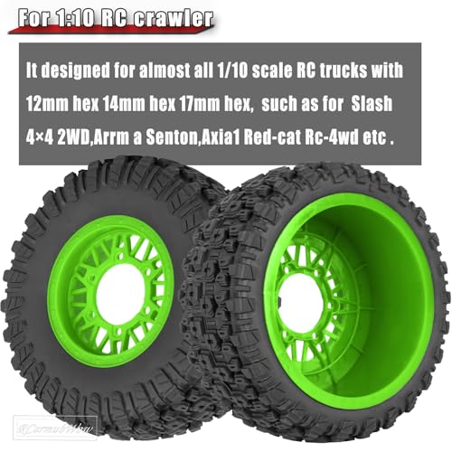 RC Wheels and Tires Truck Tires Short Course Tires for 1/10 Scale Car Arrm a Senton,Slash 2WD 4×4,Axia1,Rc 4wd,Red cat,Plastic Wheels Rubber Tires,4pcs,Green - color: Green(4pcs)
