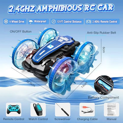 Amphibious Remote Control Car,Water Beach Pool Toy,2.5GHz 4WD 360° Rotation,Waterproof Gesture RC Stunt Car, Birthday Gift for 6-12 Years Old Boys Girls