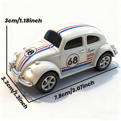 Mini RC Car, Alloy 1/64 RC Car [LED Lights] [3 Speeds Modes] [Rechargeable Battery] Retro Beetle with Remote Control, White - color: White