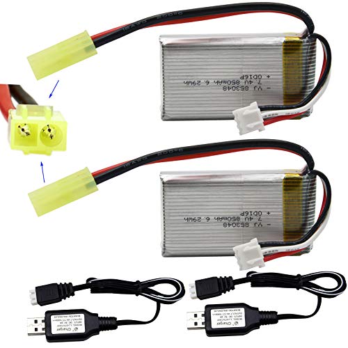 Blomiky 2 Pack 7.4V 850mAh 6.29Wh Li-PO Rechargeable Battery with Mini Tamiya Plug Suitable for 1/18 Scale 9310YL 9310 9301E 9302E 9303E 9034E 9305E RC Car Truck / 9300 850 2