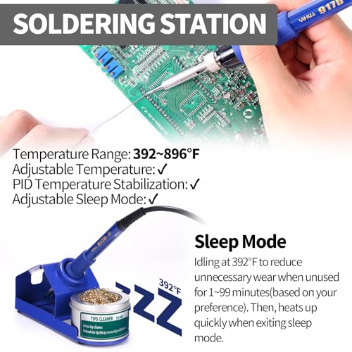 YIHUA 853D 2A USB SMD Hot Air Rework Soldering Iron Station, DC Power Supply 0-15V 0-2A with 5V USB Charging Port and 35 Volt DC Voltage Test Meter