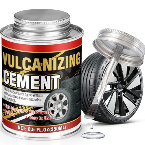 Vulcanizing Cement 8.5Oz, All Purpose Tire Repair Glue, Fast-Dry Rubber Cement Glue with Brush, Heavy Duty Tire Patch Kit for Car, Motorcycle, Bike Tires