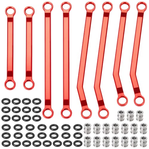 8Pcs High Clearance Chassis Linkage Kit for 1/18 Redcat Ascent | Aluminum Steering Link Set,RC Upgrade Parts - style: Red