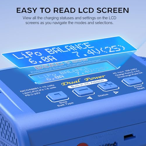 LiPo Charger 80W 6A, RC Fast Balance Battery Charger Discharger | RC Car Drone Boat Aircraft Battery Charger for 1-6S LiPo/Li-ion LiFe 1-15S NiMH/NiCD 2-20V Pb Smart Batteries