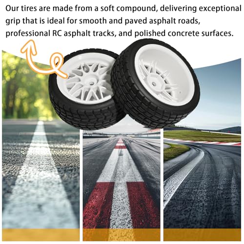 OD 2.65" On Road Rubber Tires Nylon Wheels- 12mm Hex for 1/10 RC Racing Car | Compatible with MJX HSP Tamiya HPI Kyosho Traxxas Sakura Redcat WLtoys 1/10 RC On-Road Racing Touring Car (4pcs, White) - style: C-White