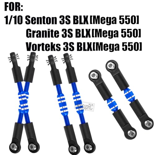 RC Aluminum Adjustable Turnbuckles Camber Links Toe Link Upgrades Part for 1/10 Senton/Granite/Vorteks 3S BLX(Mega 550).Alloy Adjustable Turnbuckles Hops Up.Navy Blue(6PCS) - color: Blue(for 1/10)
