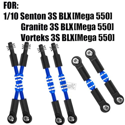 RC Aluminum Adjustable Turnbuckles Camber Links Toe Link Upgrades Part for 1/10 Senton/Granite/Vorteks 3S BLX(Mega 550).Alloy Adjustable Turnbuckles Hops Up.Navy Blue(6PCS) - color: Blue(for 1/10)