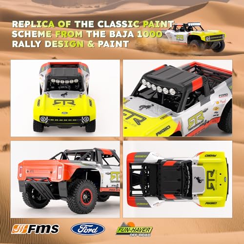 FMS 1/18 RC Truck FSC18 Ford Bronco, Officially Licensed by Ford Short Course RC Car, 4x4 Off-Road RC Crawler with LED Lights, and Quick-Release Body-RS (Race Livery B (Brushless RS)) - style: Race livery B-Brushless RS