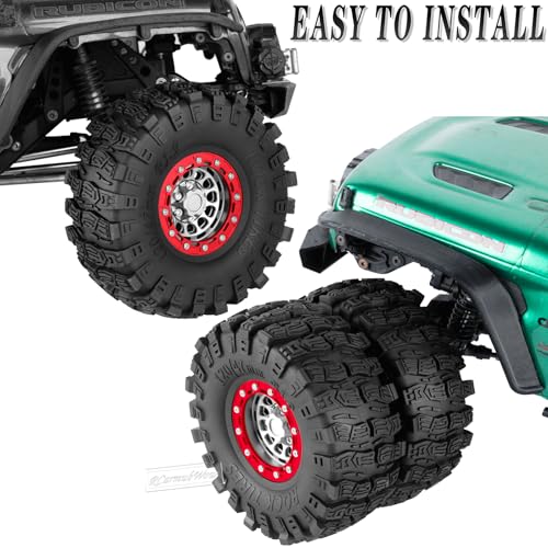 RC 1.9 Beadlock Aluminum Deep-Dish Wheels w/Adjustable Offset for 1/10 RC Crawler SCX10 TRX4 TRX6 VS4-10 Gen8 7 MST CFX D90,Alloy 1.9 RC Beadlock Wheels 1.9 RC Rims,Silver w/Red