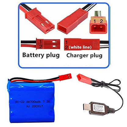7.2V 700mAh Ni-Cd Rechargeable AA Battery Pack with JST Plug for HAK104 RC Stunt Master Car with USB Charge Cable