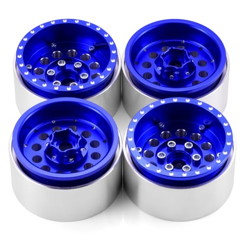 4PCS Aluminum 1.9" Beadlock Wheels Deep Dish Wheel Rims Upgrades for Axial SCX10 I II III TRX4 GEN7 GEN8 1/10 RC Crawler Truck Car (Blue) - color: Blue