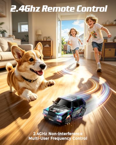 RC Drift Car with Racing Livery 4WD 1/24 Remote Control Drift Car | 20KM/H High-Speed Classic 80s-Style Sports Hatchback Toy Vehicle with LED Lights, Extra Racing Tires, for Adults and Kids