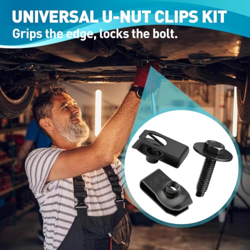 50Pcs M6-1.0 Automotive Body Bolts & U-Nut Clips Kit | Universal Carbon Steel Nuts with 10mm Hex Head Screws, Fender Liner Screw for Engine Splash Shield Underbody Cover - color: Black-M6