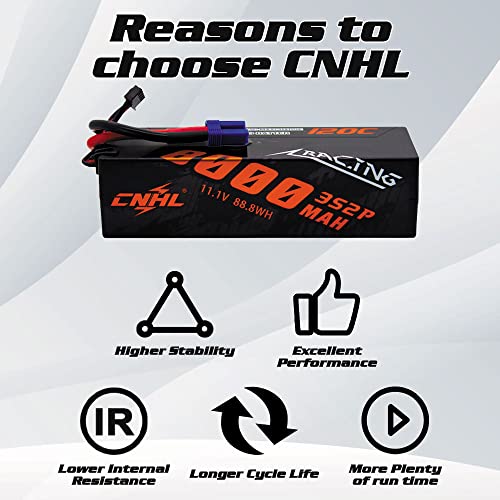 CNHL 8000mAh 11.1V 3S LiPo Battery 120C with EC5 Plug (2 Packs) | Heavy duty RC battery for 1/8, 1/10, 1/12 scale RC cars, trucks, boats, and LOSI Associated hobby racing vehicles.