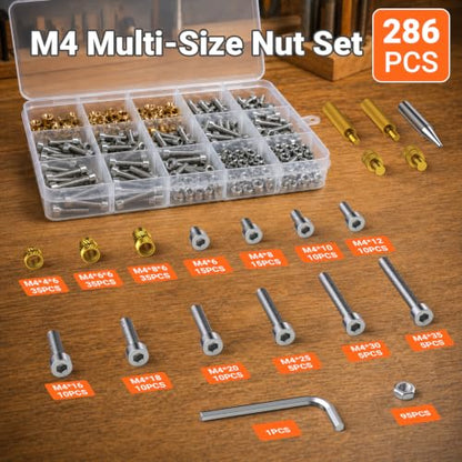 Preciva Heat Set Insert Tool, M4 Threaded Inserts Screw Kit for 3D Printing | Complete Set of Inserts, Soldering Irons & Tips, for 3D Printing, Plastic, DIY, for Surface Finishing & Modification, 291Pcs - size: M4
