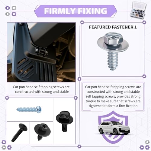 160PCS 14 Size Metal Car Screw Assortment Kit,Multisized Pan Head Self Tapping Screws as Body Bumper Hood Retainer Clips,Universal Automotive Trim Screws Cars Accessories