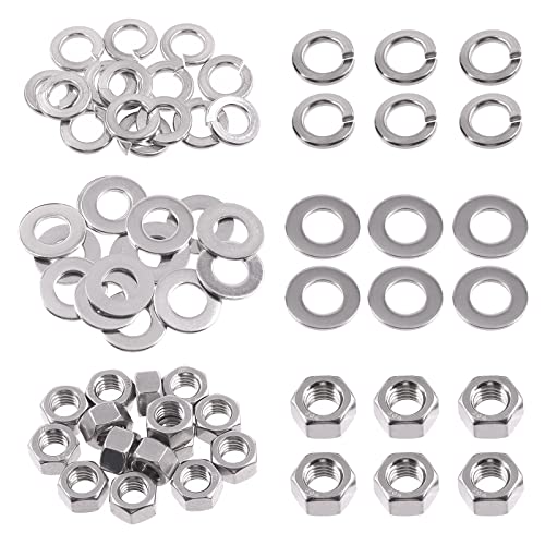 Swpeet 45Pcs SAE 304 Stainless Steel 3/8-16" Hex Nuts and #3/8 Flat Washers with #3/8 Split Lock Washers Assortment Kit, Coarse Thread Hexagon Nut for Home Automotive Shop Use - size: #3/8-16 Hex Nuts & Washers