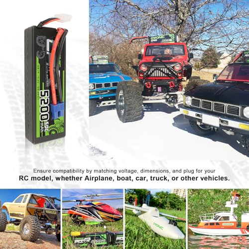 OVONIC Lipo Battery 5200mAh 50C 7.4V 2S RC Battery with EC3 Connector for RC Plane DJI Quadcopter RC Airplane RC Helicopter RC Car Truck Boat 2pcs(with Lipo Voltage Checker)