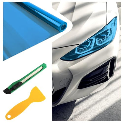 12×47 Inch Car Headlight Tint Film,Self-Adhesive Tail Light Tint Film Kit with Squeegee & Cutter,Universal Taillight Tints Films Automotive Exterior Accessories for Car Fog (Blue) - color: Blue
