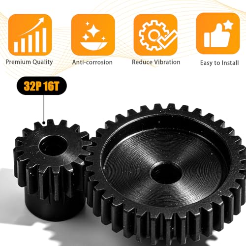 32P 16T RC Car Gear Set | 45# Steel Black Oxide | 5mm Bore +0.03mm | Precision Engineered Motor Pinion Gear Compatible with Traxxas/ARRMA/HPI/Kyosho (3-Pack with M4 Set Screws) - style: 3Pcs 16T
