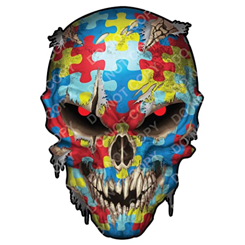 Large Autism Awareness Puzzle Piece Skull American Flag Vinyl Decal with Reflective Eyes Sticker Car Truck Graphic Autistic Spectrum Superhero Window Windshield Bumper Auto Body - color: Autism, size: 6.5 Inch