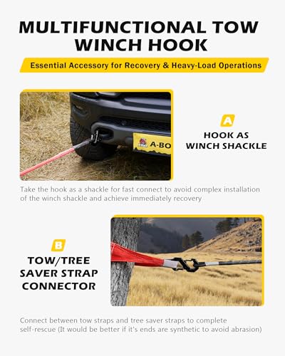 3/8" Tow Hook, S-Shaped Winch Hook, 33,000lbs Breaking Strength, G80 Heavy Duty Forged Steel, Fast Connect Winch Shackle Towing Hook for Trucks, SUVs, ATVs, Trailers, Black - color: Black