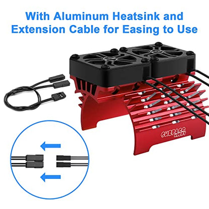 40mm Twin RC Fans Surpass Hobby 1/5 16000 RPM RC Motor Cooling Fans w/Metal Heatsink for Diameter 55-58mm Motor Compatible with 1/5 1/6 Scale RC Car Truck-Red