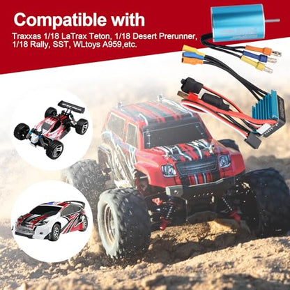 HobbyPark 2435 4800KV Brushless Motor and ESC Combo 25A Electric Speed Controller for Traxxas 1/18 LaTrax Teton Desert Prerunner Rally, 1/16 Revo RC Cars Trucks