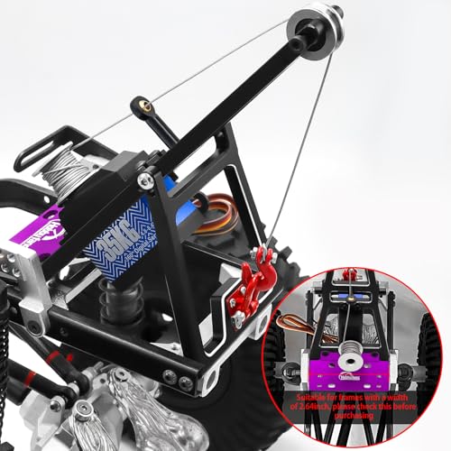 Aluminum RC Winch Double Stent Rescue Set Truck Tow Crane Arm Wrecker Kit with 360° 35KG Servo for 1/10 SCX10 TRX4 RC Crawler and Trailer RC Upgrade Parts - color: Black & Purple