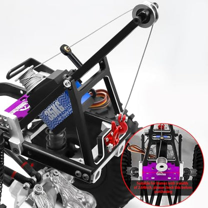 Aluminum RC Winch Double Stent Rescue Set Truck Tow Crane Arm Wrecker Kit with 360° 35KG Servo for 1/10 SCX10 TRX4 RC Crawler and Trailer RC Upgrade Parts - color: Black & Purple