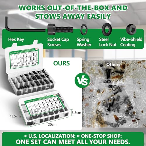 2404PCS Screw Assortment Kit, M2-M5 12.9 Alloy Steel Hex Socket Cap Bolts | With Nuts & Flat Washers & Lock Washers & Wrench, Black Zinc Plated High-Tensile, Length 4-20mm, for 3D Printing, DIY, Home - size: M2 M3 M4 M5 2404pcs 3