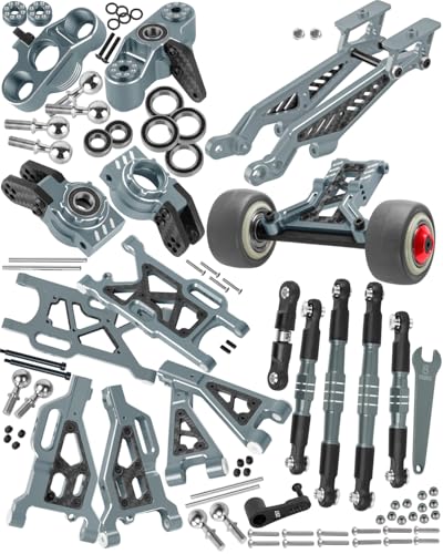 RC Upgrades Part for 1/8 Typhon 6S BLX,Alloy Front Rear Suspension Arms,Turnbuckles Links,Front Knuckles Steering Blocks &Rear Hub Stub Axle Carriers,Wing Mount &Wheelie Bar Set,Titanium - color: Titanium(1set)