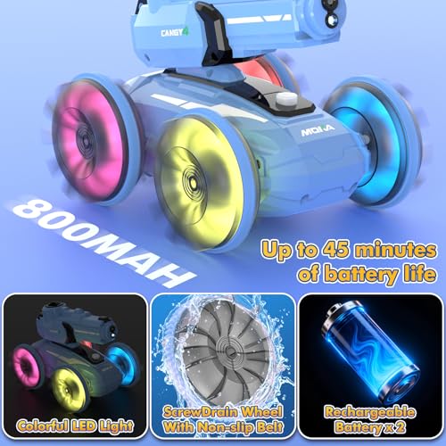 3-in-1 Remote Control Car RC Boat & Water Gun Amphibious rc car Toy with Gesture Control Wristband, Self-Loading Water Squirt Gun for Pool Lake Beach, Water Toys Summer Kids rc Cars for Ages 6-12 - color: Amphibious Rc Car-blue