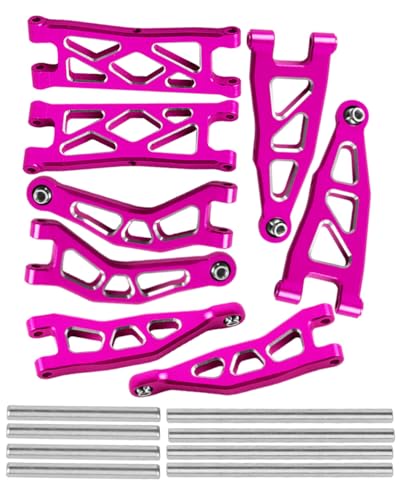 RC Alloy Front Rear Suspension A Arms Upgrades Part for 1/18 Granite Grom Mega 380 Brushed 4x4 Monster Truck RTR, Aluminum Front Rear A Arms Hops Up,Pink(8PCS)