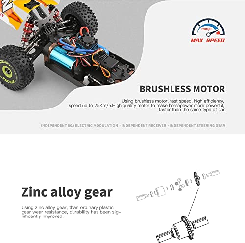 GoolRC WLtoys 144010 V2 RC Car, 1:14 Scale 2.4GHz Remote Control Car, 4WD High Speed Racing RC Buggy with Brushless Motor, Metal Chassis for Adults