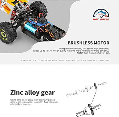 GoolRC WLtoys 144010 V2 RC Car, 1:14 Scale 2.4GHz Remote Control Car, 4WD High Speed Racing RC Buggy with Brushless Motor, Metal Chassis for Adults